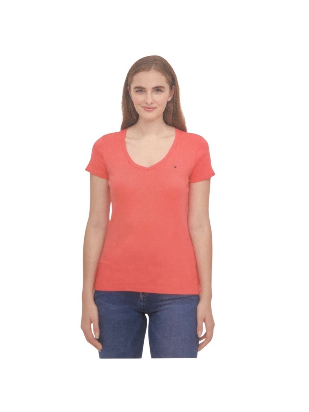 NWT Tommy HILFIGER Women's Coral V-Neck T-Shirt short sleeve XXL 100% cotton